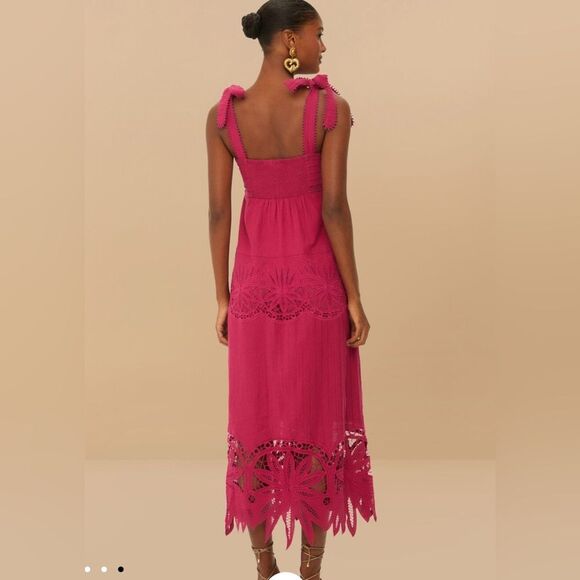 FARM RIO Pink Daisy Embroidered Sleeveless Midi Dress Size Medium NWT - Picture 4 of 7